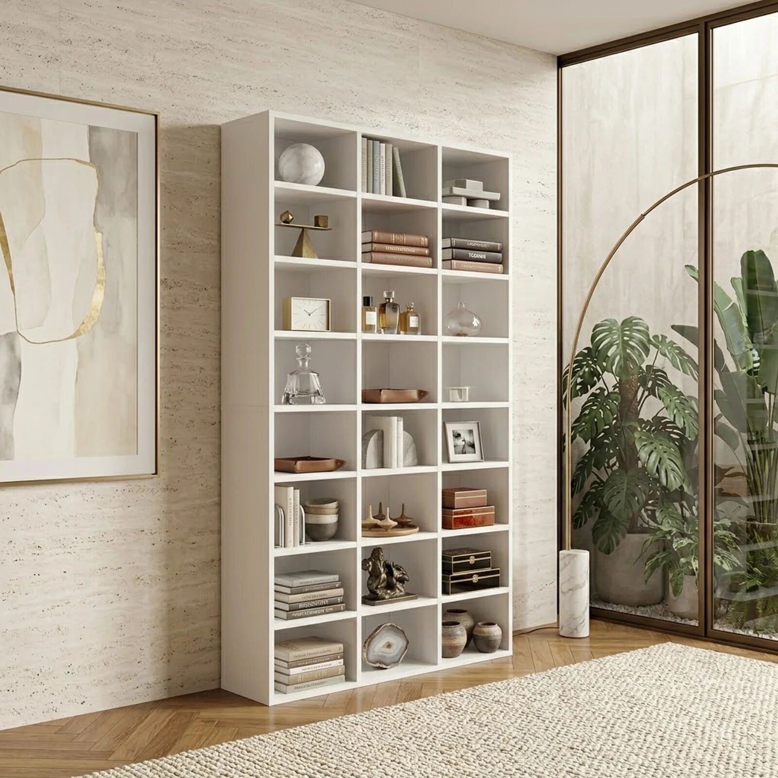 garneroarredamenti Libreria da parete 102x178h cm moderna soggiorno bianco Macondo
