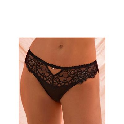 String LASCANA "Alana", Damen, Gr. 44/46, schwarz, Obermaterial: 56% Polyamid, 32% Seide, 12% Elasthan, Unterhosen String, mit Seide und edler Spitze, Dessous