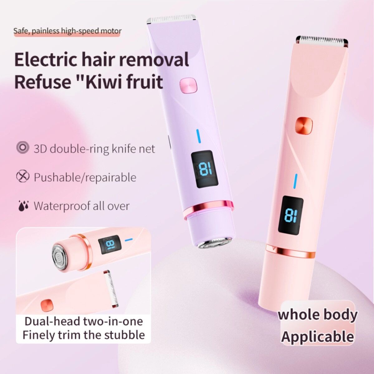 INF Multifunktionaler Dual-Kopf-Elektrotrimmer – Keramikklingen, LED-Display, USB-C, wasserdicht Blau