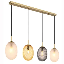 Deckenleuchte Pendelleuchte Hängeleuchte Goldfarbe Glas L 96 cm 4-Flammig