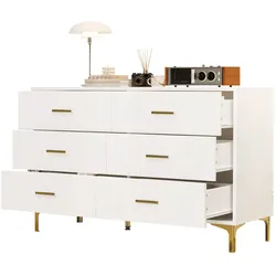 Kommode 120x40x76 Weiß 6 Schubladen Wellenmuster MDF Stauraum Wohnzimmer Schlafzimmer Modern Robust Praktisch