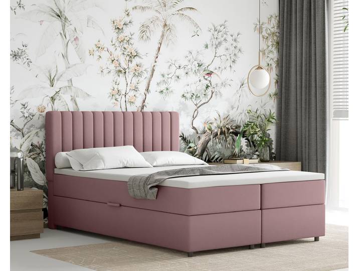 Boxspringbett 140x200 EVEREST, mit Topper, mit Bettkästen, Doppelbett, Rosa, Panda Möbel