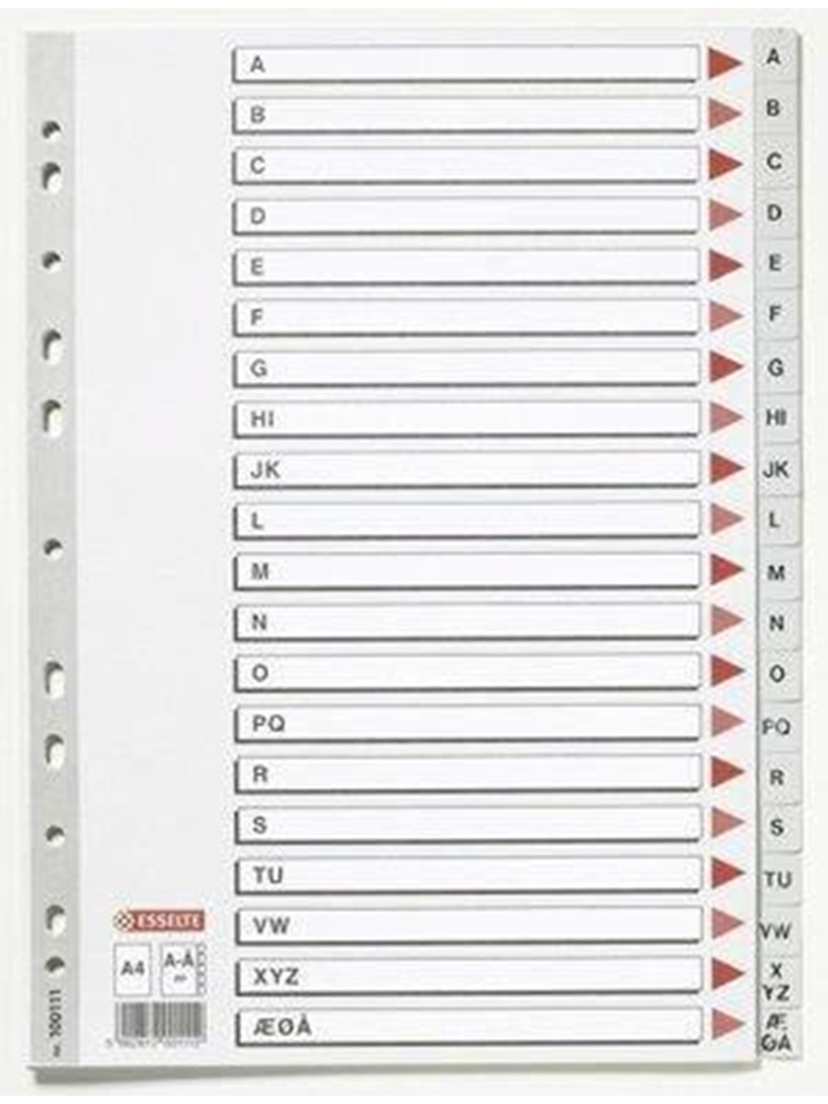 Esselte Index dividers plastic grey a4 a-å w/cardboard frontpage