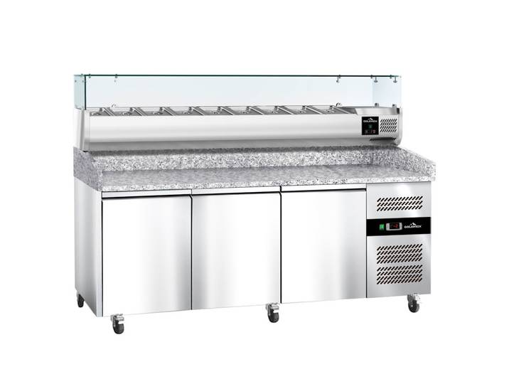 Meuble À Pizza Réfrigéré Tropicalisée 3 Portes Avec Vitrine Ingrédients (9x Gn1/3) Premium - Goldinox