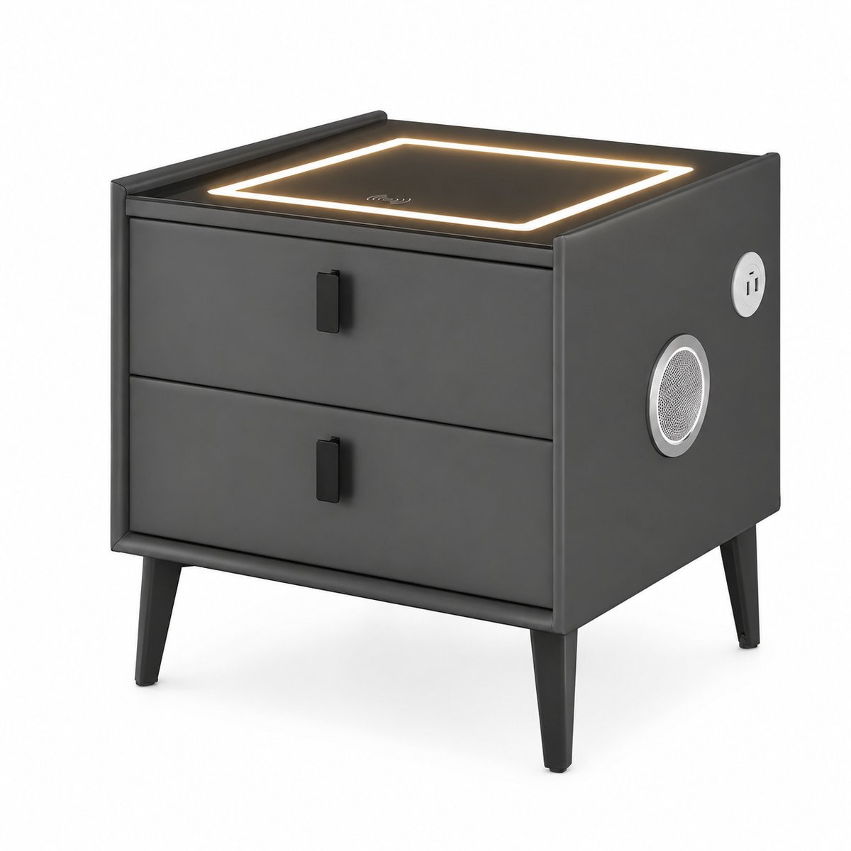 Innovastore Modern Nachtkastje met LED-verlichting, Draadloos Opladen, USB-poort en Speakers - Grijs