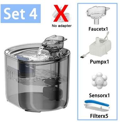 Inspired Finds 2.2L Intelligent Cat Water Fountain With Ultra Quiet Pump & Filter System trans+faucet+pump+sensor+5filt