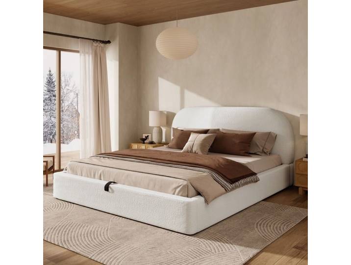 Luscriate - Lit coffre 160x200 cm lit rembourré lit double avec hydraulique bouclé pour adulte - beige