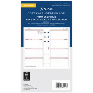 Filofax Kalendereinlagen 27-68475, Professional, Jahr 2027, 1 Woche auf 2 Seiten, Personal