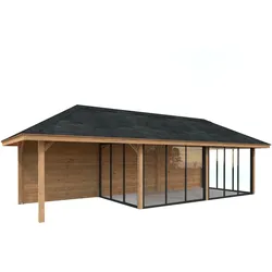 Palmako Pavillon Bianca 24,9 m2 Set 518 Slide Plus mit Isolierglas-Schiebetüren braun tauchgrundiert