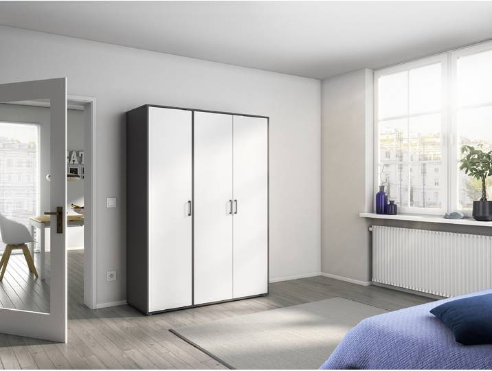 Drehtürenschrank Voyager 140cm Grau/Weiß/Alpinweiß/Graumetallic Comfort