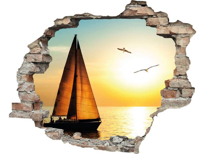 Wandtattoo QUEENCE Segelboot , orange, B:60cm H:50cm T:0,1cm, Wandtattoos, Wandtattoo, Wandsticker, Wandbild, selbstklebend, 3D, Wanddurchbruch