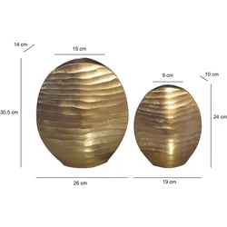 FineBuy, Vase, Vase 2er Set Blumenvase Aluminium Tischvase Dekovase Rund Wellenmuster (2x)