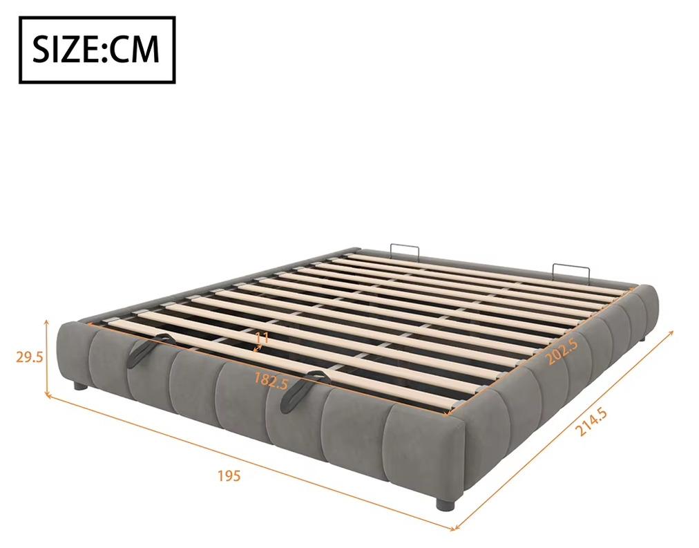 Modernes Bett - Schwebebett - 180 x 200 cm - Samtbezug - Einfarbige LED-Lichtleiste - Hydraulischer Stauraum - Dunkelgrau