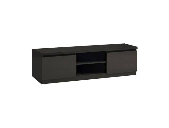 DEYTON - Meuble TV 2 Portes Laqué Noir Brillant