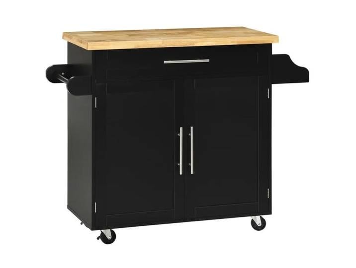 Chariot de cuisine sur roulettes avec plan de travail étagère tiroir rangement meuble noir 109x40x89 cm pour cuisine salon