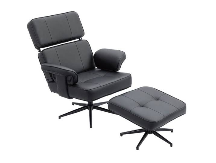 Fauteuil relax avec repose-pieds – simili cuir – têtière réglable – noir