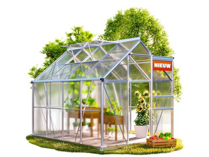 GARDEBRUK® Aluminium Tuinkas 4.8m²met fundering 250x190cm incl. dakraam Broeikas Tomatenteelthuis Kas Kweekkas Kweekkas Plantenkas