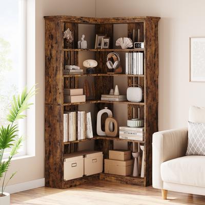 Garvee 72.8” Tall L Shaped Bookshelf 5 Tier Corner Shelf Display Rack Etagere Shelf Storage for Office Bedroom (Half Panel, White)
