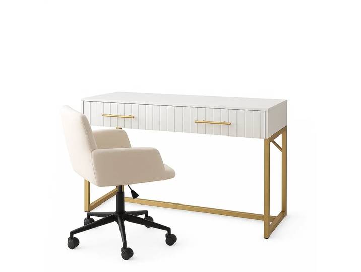 Coiffeuse blanche moderne avec tiroirs et chaise pivotante