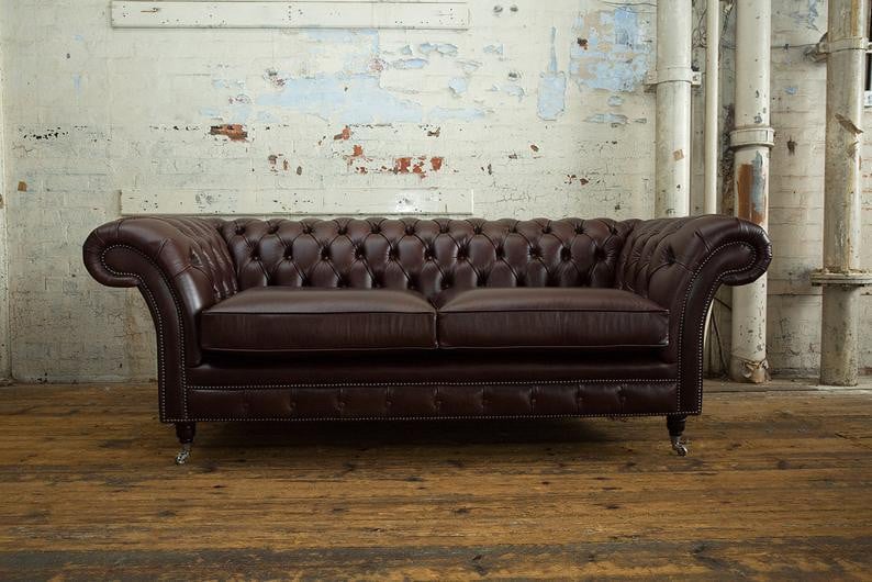 Luxus Chesterfield lederen 3-zits bank voor de woonkamer