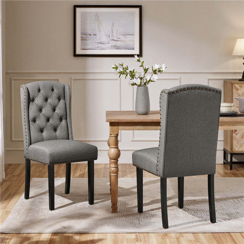 Yaheetech 104cm H Tufted Polyester Blend Upholstered Side Chair Light Grey 104cm H X 46.5cm W X 63cm D