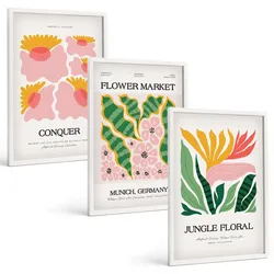 BILDER SET 3er Set - 40x60 cm Weißer Rahmen - Blumen und Blätter – moderne Poster