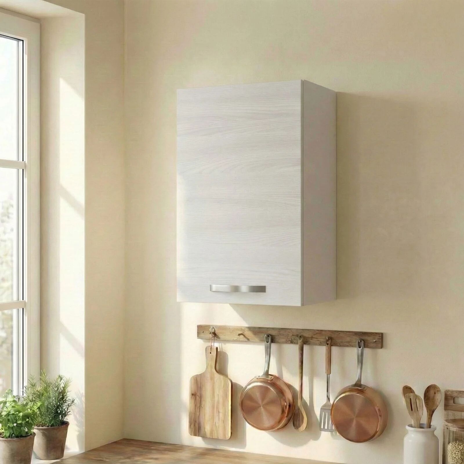 garneroarredamenti Pensile sospeso cucina 40x72h cm 1 anta bianco frassinato Talise