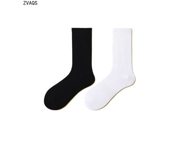 Chaussettes longues pour hommes, chaussettes montantes, noir et blanc, couleur unie, fines, chaussettes longues d'hiver, SD0009