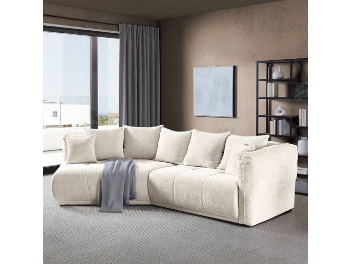 Ecksofa mit Ottomane Weiß Chenille Marei 315 x 110 x 180cm Ottomane davorstehend links