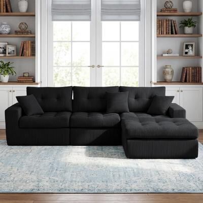 Loedds 113.39-Inch Corduroy L-Shaped Sectional Sofa with No Assembly