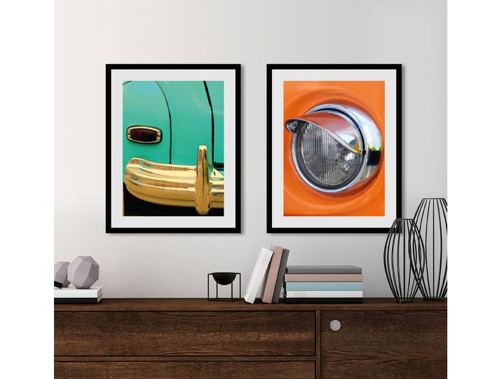 Bild QUEENCE Oldtimer , grün (farbe rahmen: schwarz, farbe bild(er): grün), B:30cm H:40cm, Acrylglas, Holz, Papier, Bilder, Bild, HD Premium Poster-Druck inkl. Holzrahmen