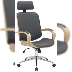Décoshop26 - Retro-Chic-Bürostuhl – Komfort und zeitloses Design grauer PVC-Sitz Gestell aus Metall und Holz Holzfarbe 10_0006980