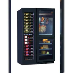KLIMAITALIA Kombinierter Kühler 4 Zonen Wein, gepökeltes Fleisch & Käse. 105 Flaschen. Bars & Haken gepökelte Fleischsorten. LED-Beleuchtung. Dim. (Lx