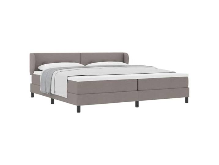 KTHLBRH Boxspringbett mit Kopfteil taupe 200 x 200 cm Stoff Höhenverstellbares Kopfteil, Taschenfederkernmatratze, schwarze Füße, Kiefernholz, minimalistischer Stil