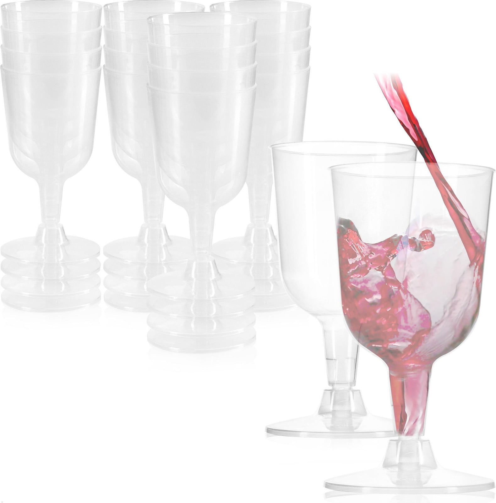 COM-Four 16 stuks herbruikbare plastic wijnglazen - transparant en stapelbaar