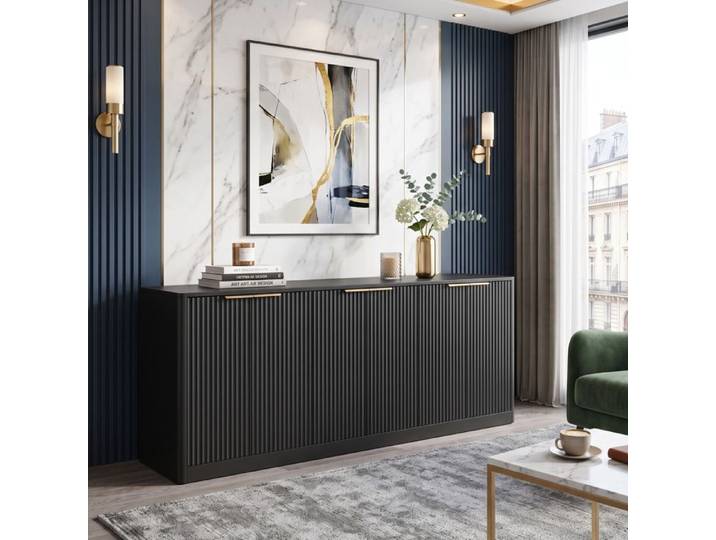 Buffet Bas Enfilade 170x40x70.5cm Grand Rangement 6 Portes Design Soigné Cannelé Meuble TV Salon