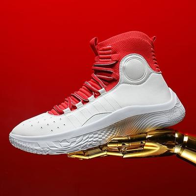 rot-weiße High-Top-Basketball-Sneaker für Herren mit Stoßdämpfung – erstklassiger Komfort und Haltbarkeit für sportliche Leistung
