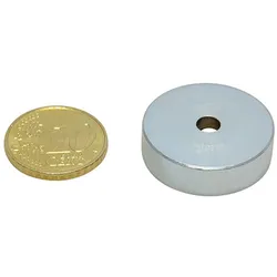 5 SmCo-Topfmagnete mit Bohrung und Senkung 25 mm, SmCo, Stahl, silber