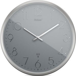 Mebus Wanduhr 19775, Kunststoff, analog, Funkuhr, Ø 25 cm, silber, lautlos