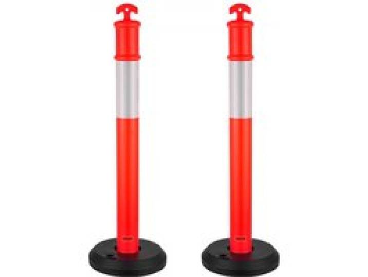 VEVOR Verkehrsleitpfosten Leitpfosten 2 Stk. (114 cm) mit befüllbarem Sockel & Reflektorstreifen, Warnpfosten für Baustellen, Parkplätze, Absperrpfosten zur Steuerung von Menschenmengen, rot