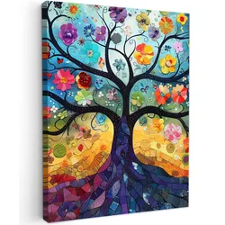 LEINWANDBILD Kunst - Baum des Lebens - Blumen - Hippie Room Decor 30x40 cm