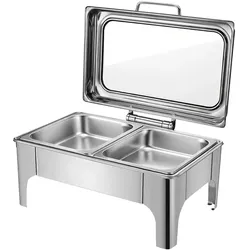 Homeline Chafing Dish 9L Edelstahl Glasdeckel, Speisewärmer, Silber