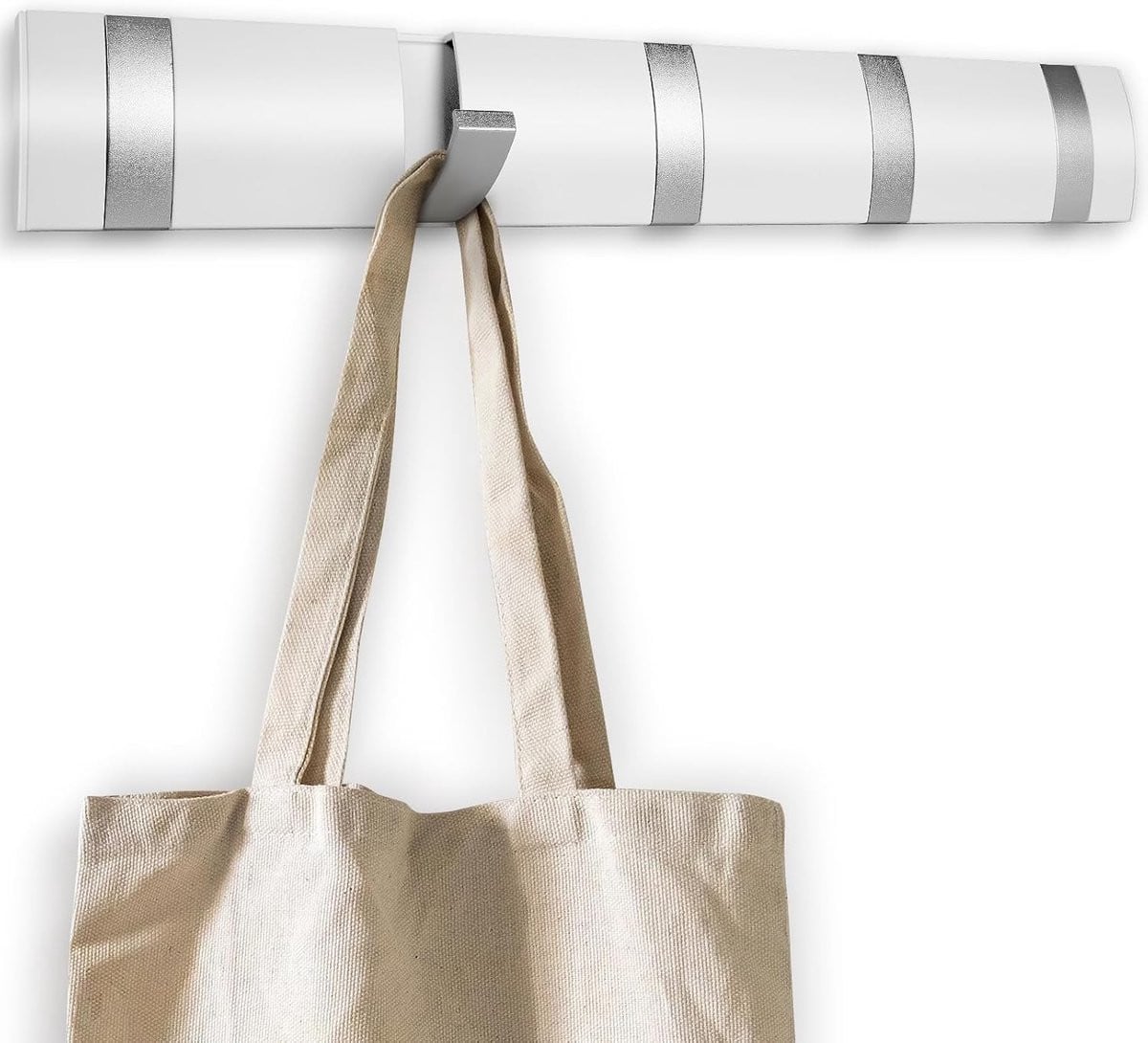 Wandkapstok met 5 opvouwbare haken in wit design voor ruimtebesparing