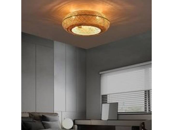 Ventilateur plafond avec lumiere silencieux suspension style bambou télécommande LED dimmable 6 vitesses minuterie 1-4H