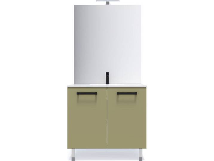 Meuble de salle de bain vasque intégrée 90cm 2 portes Vert + miroir - Chelsea