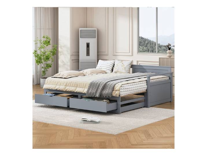 STILVORA Schlafsofa 90/180×190 mit Ausziehbett,Tagesbett Daybett mit Schubladen,Grau, Multifunktionales Zwei-in-Eins-Tagesbett 90 x 190 cm/180 x190 cm, ohne Matratze