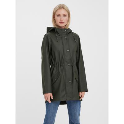 Regenjacke VERO MODA "VMMALOU COATED JACKET", Damen, Gr. L, schwarz (peat), Web, Obermaterial: 100% Polyester, unifarben, Po-bedeckend, Jacken Regenjacke, wasserabweisende Beschichtung