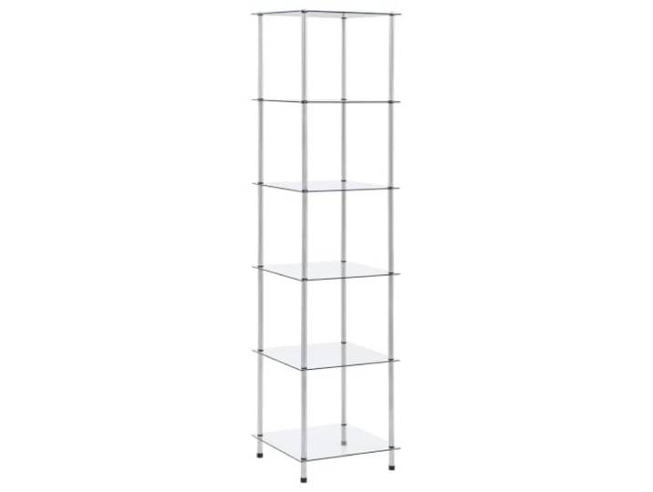KGFHERENB Glasregal mit 6 Ablagen 40x40x160cm Standregal Gehärtetes Glas Elegante Glasvitrine aus gehärtetem Glas und Edelstahl für Wohnzimmer, Büro oder Badezimmer. Viel Platz auf 6 Ebenen.