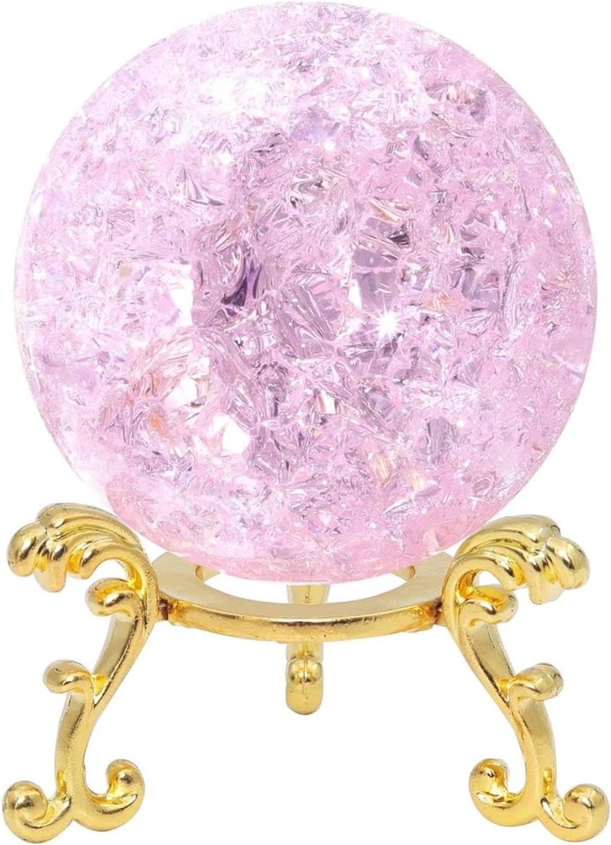 Kristallen Bol met Ijsgebarsten Effect in Roze - 40mm - Decoratieve Bol voor Huisdecoratie