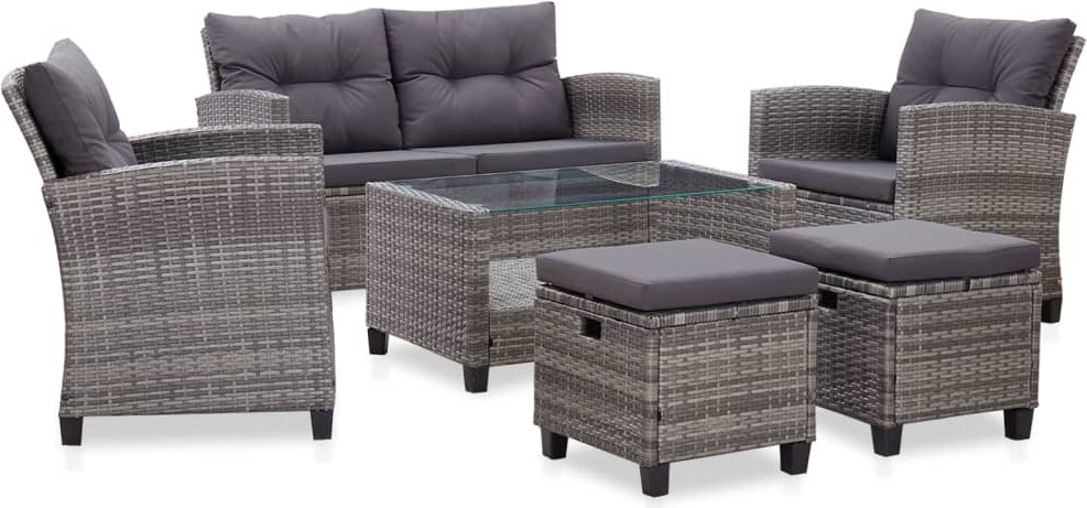 6-teiliges Gartenset in Dunkelgrau aus Polyrattan